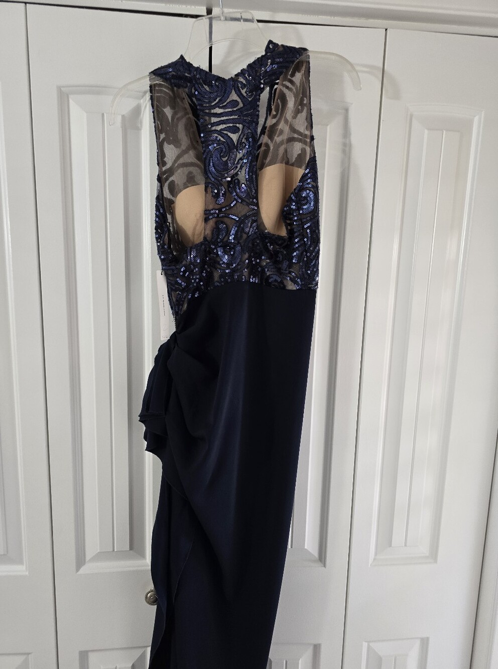 (NWT) Nicole Bakti "Aida" Halterneck Elegant Navy Sequin Racerback Evening Dress - Picture 5 of 14